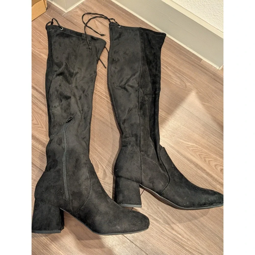 Sugar Women Shoes 6M Ollie‎ Over The Knee Pull On Black Boots Faux Suede